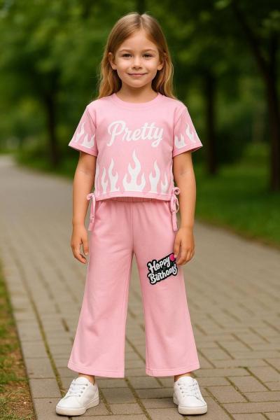 ALEVLİ PRETTY YAZILI ALT İSPANYOL KIZ TAKIM Pembe