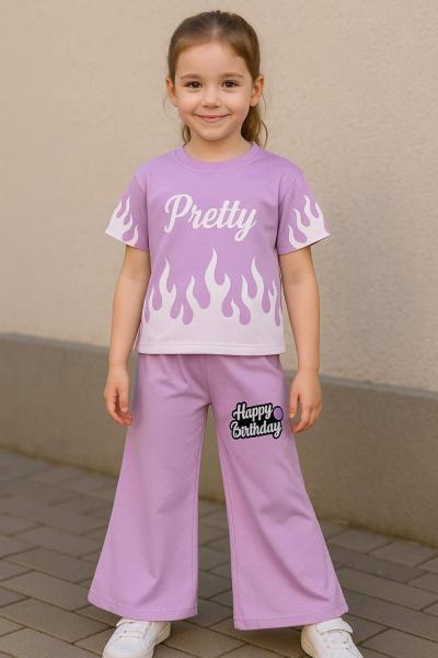 ALEVLİ PRETTY YAZILI ALT İSPANYOL KIZ TAKIM Lila