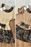 YAKASI LEOPARLI ETEK UCU LEOPARLI ELBİSE  Kahverengi