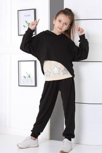 3 LÜ İÇ ASKI BADİLİ YILDIZLI EŞOFMAN TAKIMI Siyah