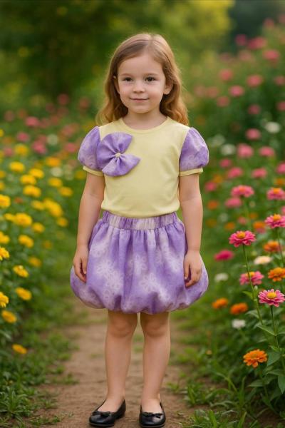 FİYONKLU KOLLARI RENKLİ BALON ETEKLİ TAKIM  Lila