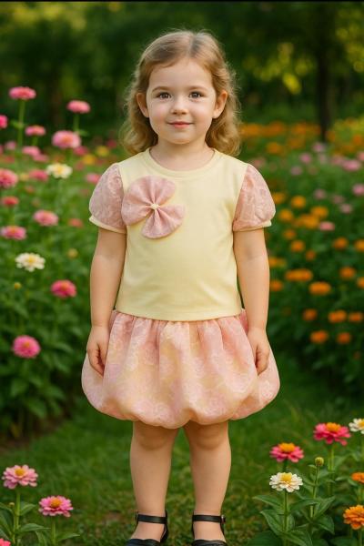 FİYONKLU KOLLARI RENKLİ BALON ETEKLİ TAKIM  Pudra