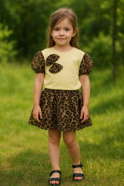 FİYONKLU KOLLARI VE ETEGİ LEOPARLI TAKIM Kahverengi