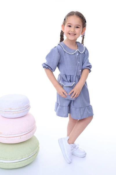 BEBE YAKA KETEN ELBİSE  Gri