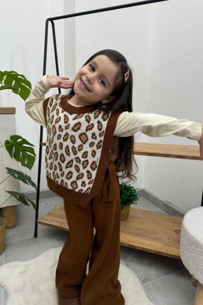 LEOPARLI SÜVETERLİ TRİKO TAKIM  Kahverengi