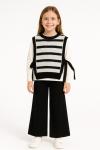 ÇİZGİLİ SÜVETERLİ 3 LÜ KIZ TRİKO TAKIM  Siyah