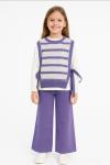 ÇİZGİLİ SÜVETERLİ 3 LÜ KIZ TRİKO TAKIM  Lila