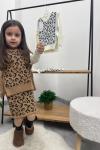 MİNİK LEOPARLI SÜVETERLİ 3LÜ TRİKO ETEKLİ TAKIM  Beyaz