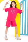 KALPLİ ORTASI LOVE NAKIŞLI ŞORTLU KIZ TAKIM  Fuşya