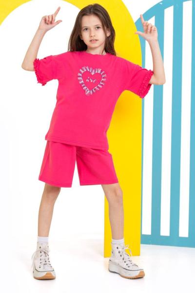 KALPLİ ORTASI LOVE NAKIŞLI ŞORTLU KIZ TAKIM  Fuşya
