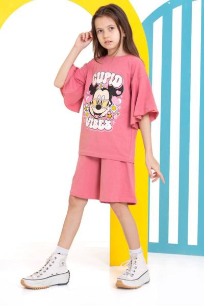 CUPID VİBES MİCKEYLİ ŞORTLU KIZ TAKIM  Gül