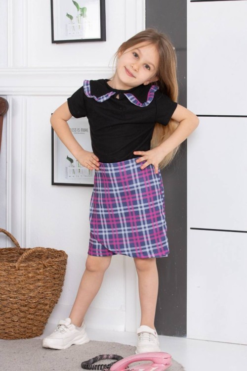 KARELİ BEBE YAKALI WAFFLE ŞORT ETEKLI TAKİM  Mor