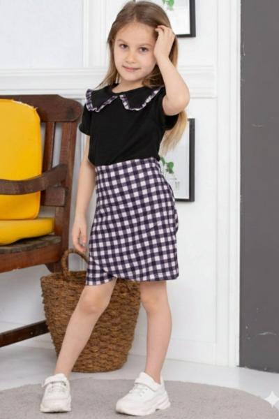 KARELİ BEBE YAKALI WAFFLE ŞORT ETEKLI TAKİM  Siyah