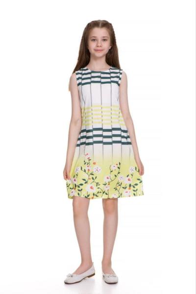 ÇİZGİLİ ÇİÇEKLİ SIFIRKOL ELBİSE Sarı