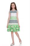 ÇİZGİLİ ÇİÇEKLİ SIFIRKOL ELBİSE Yeşil