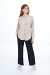 DÜĞMELİ KAPŞONLU TUNİKLİ AYROBİN TAKIM Bej