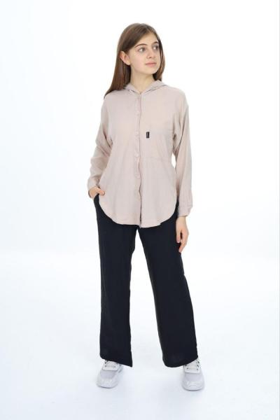 DÜĞMELİ KAPŞONLU TUNİKLİ AYROBİN TAKIM Bej