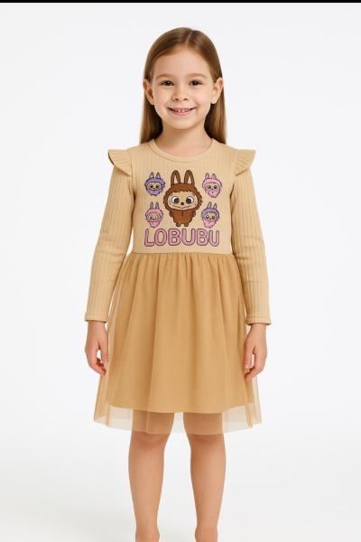 5 Lİ LABUBU TÜL KIZ ELBİSE Bej