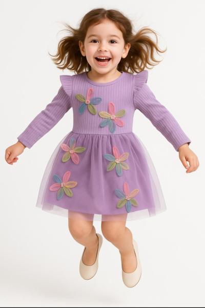ZAMBAK TÜL KIZ ELBİSE Lila