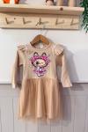 TEKLİ LABUBU TÜL KIZ ELBİSE Bej