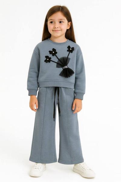 3 IP ŞARDONLU KELEBEK DETAYLI ÇİMALI KIZ TAKIM  Gri