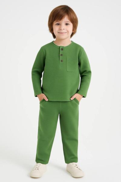 MEVSİMLİK DÜĞMELİ CEP DETAYLI SALAŞ ERKEK TAKİM  Koyu Yeşil