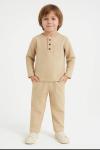 MEVSİMLİK DÜĞMELİ CEP DETAYLI SALAŞ ERKEK TAKİM  Bej