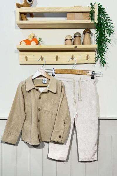 GÖMLEKLİ KLASİK KETEN ERKEK TAKIM  Bej