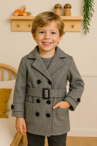 BEL KEMERLİ ERKEK KAŞE KABAN  Gri