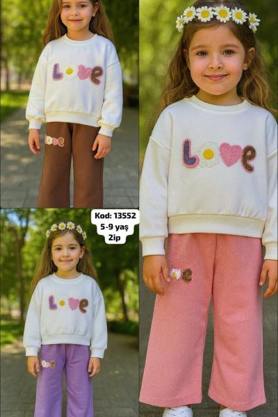 LOVE PAPATYA İŞLEMELİ KIZ EŞOFMAN TAKIMI Pembe
