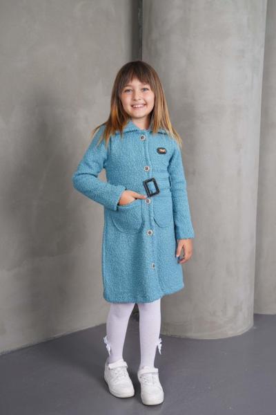 MIU YAZILI CEPLİ KEMERLİ UZUN KABAN Mavi