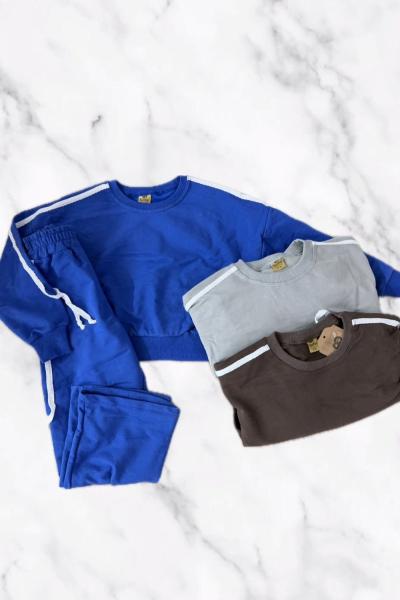 KENARLARI ŞERİT DETAYLI SPOR TAKIM Saks Mavisi