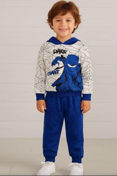 2 İP KAPŞONLU SPİDERMAN  ERKEK EŞOFMAN TAKIMI  Mavi
