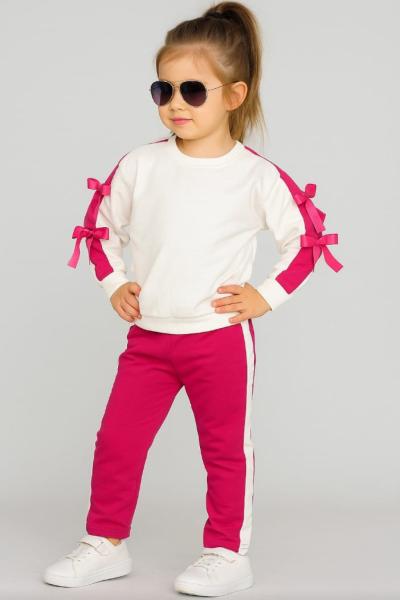 2 İP KOL FİYONKLU ALT ŞERİTLİ EŞOFMAN TAKIMI Fuşya