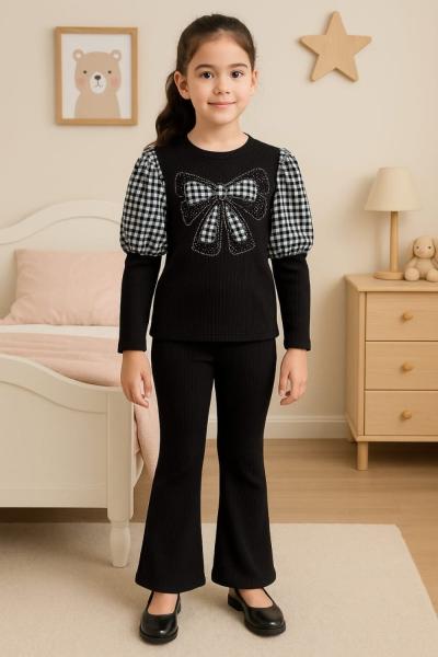 BALON KOL KOLLARI SİYAH BEYAZ MİNİK KARELİ FİYONKLU KIZ İSPANYOL TAKIM Siyah