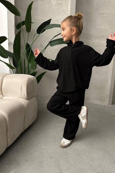 FİTİLLİ HAVLU KUMAŞ EŞOFMAN TAKIMI Siyah