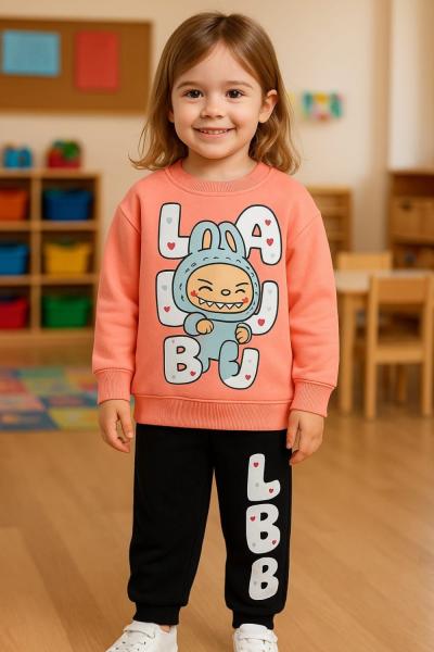 TEKLİ LABUBU 3 İP ŞARDONLU EŞOFMAN TAKIMI  Somon