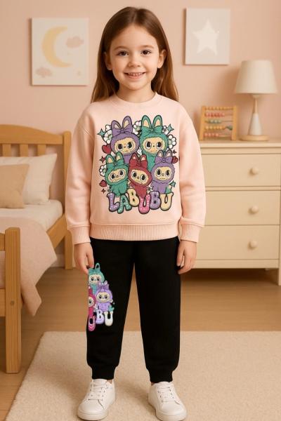 ÇOKLU LABUBU 3 İP ŞARDONLU EŞOFMAN TAKIMI  Pudra