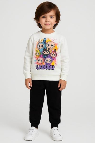 2 İP ŞARSONSUZ RENKLİ ÇOKLU LABUBU EŞOFMAN TAKİMİ Siyah