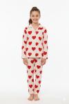 KIRMIZI KALPLİ SÜET KIZ PİJAMA TAKIMI Beyaz
