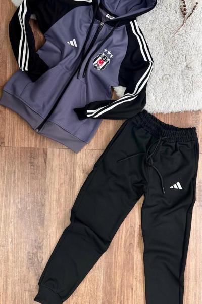 BEBE YENİ B DALGIÇ KOLLARI ŞERİTLİ TAM FERMUAR EŞOFMAN TAKIMI Siyah Taş