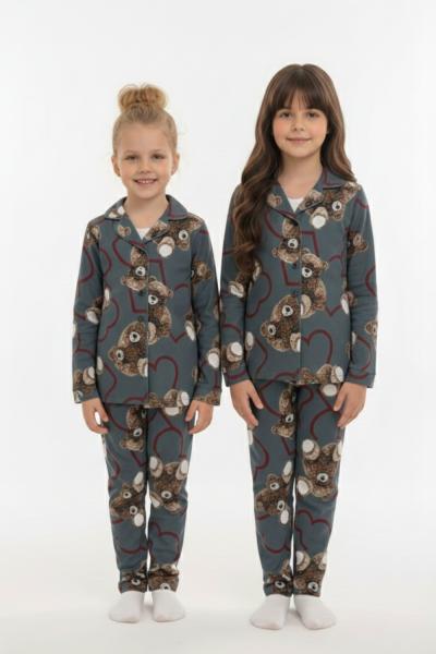 AYICIKLI KALPLİ SÜET PİJAMA TAKIMI  Gri