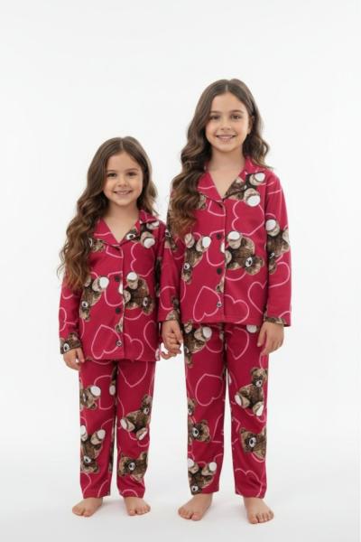 AYICIKLI KALPLİ SÜET PİJAMA TAKIMI  Fuşya