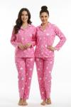 BEYAZ KALPLİ SÜET ANNE PİJAMA TAKIMI  Pembe