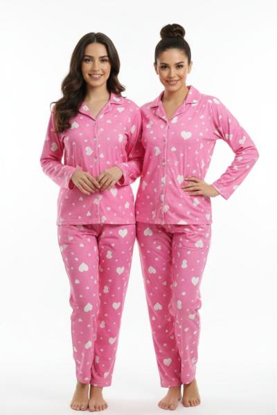 BEYAZ KALPLİ SÜET ANNE PİJAMA TAKIMI  Pembe