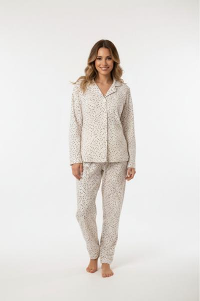 ÇİZGİLİ RENKLİ SÜET PİJAMA TAKIMI  Ekru