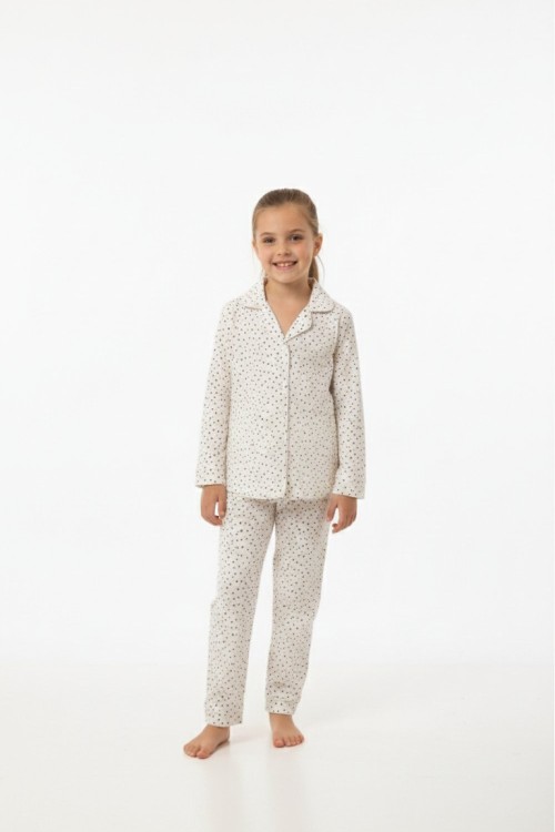 ÇİZGİLİ RENKLİ SÜET ÇOCUK PİJAMA TAKIMI  Ekru