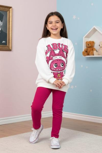 FİYONKLU LABUBU FİTİLLİ İKİ İP KIZ TAKIM Koyu Pembe