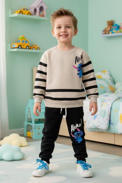 STİCH ALOHA ÇİZGİLİ ERKEK TAKIM Siyah