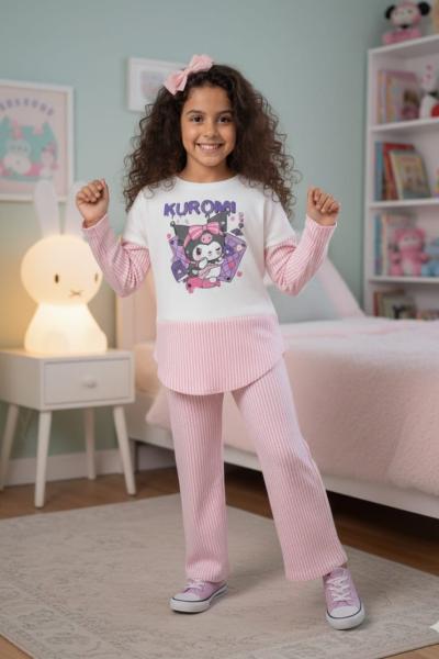 KUROMİ SU YOLU KUMAŞI KIZ TARZ TAKIM Pembe